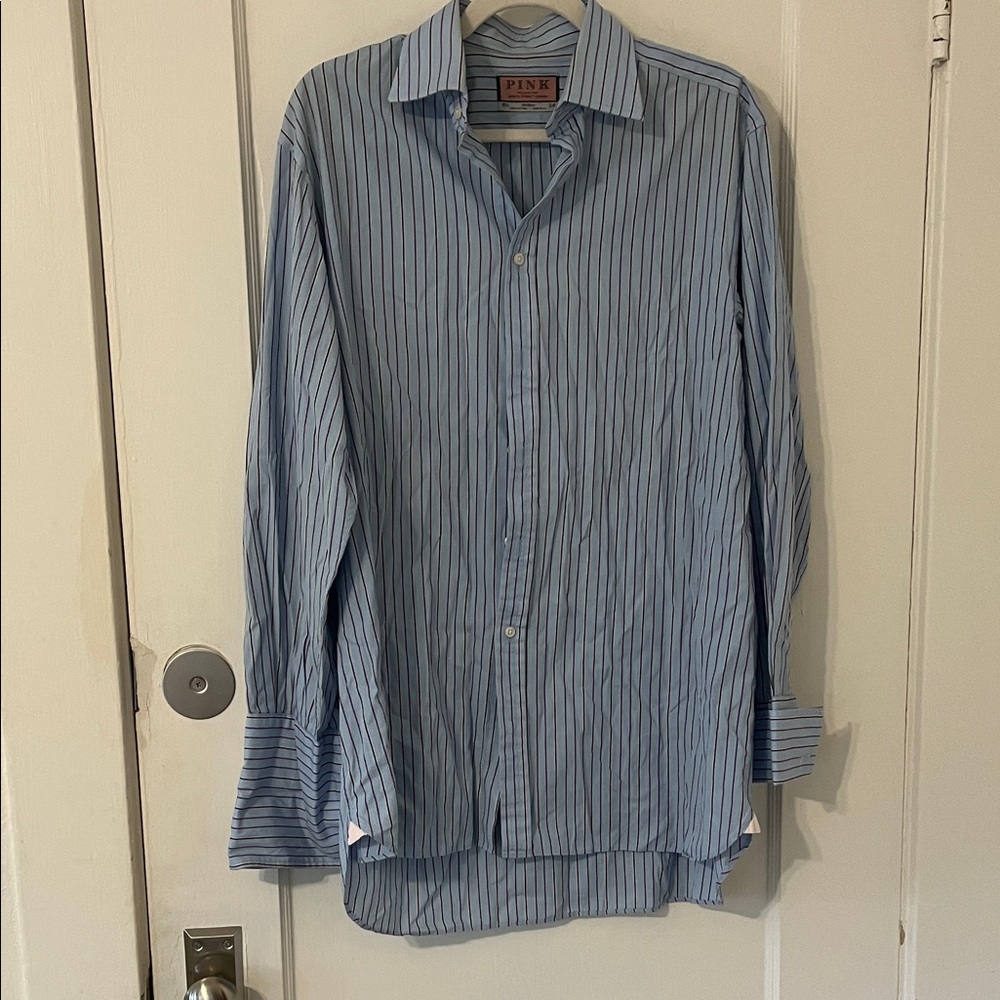 Thomas Pink 100% cotton Button Up Shirt Striped Blue Size 34
